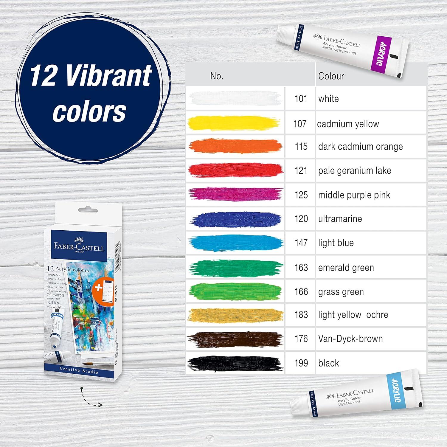 imageFaberCastell Acrylic Paint Set  12 Paint Tube Colors Acrylic Paint Set for Adults