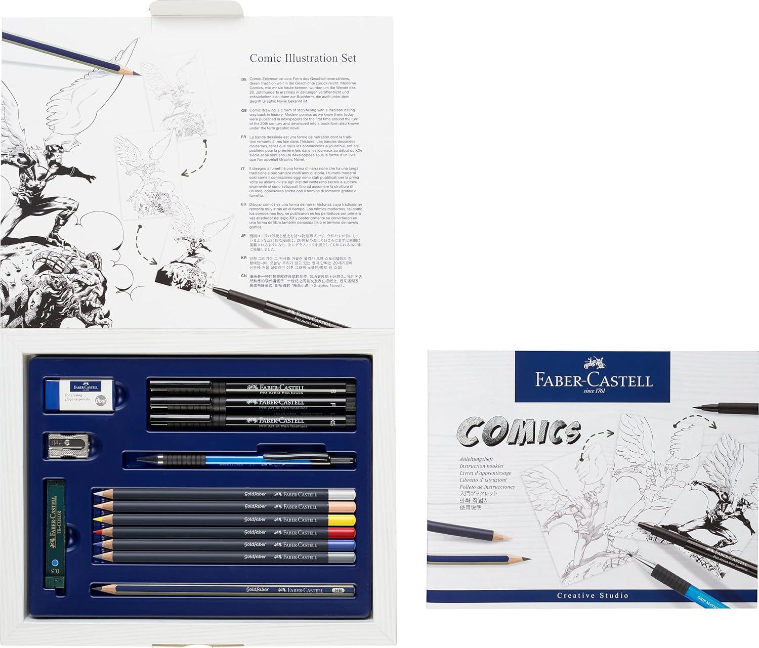 imageFaberCastell Comic Illustration Set  The Famazings Superhero Comic Book Drawing Kit  Draw with Pitt Artist Pens ampamp Goldfaber Coloring PencilsBeginner Comic Book Illustration
