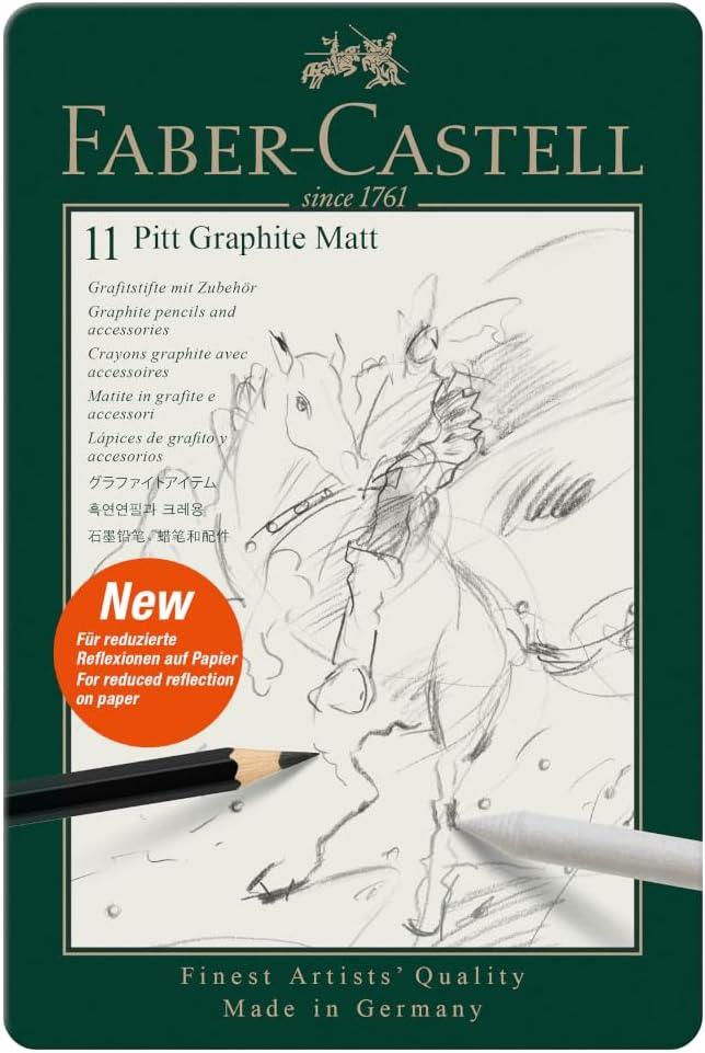 imageFaberCastell Pitt Graphite Matte Pencil Set Metal Tin of 6 Graphite Pencils Sketching and Drawing Pencil Set B 4B 6B 8B 10B 12B1 Count Pack of 11