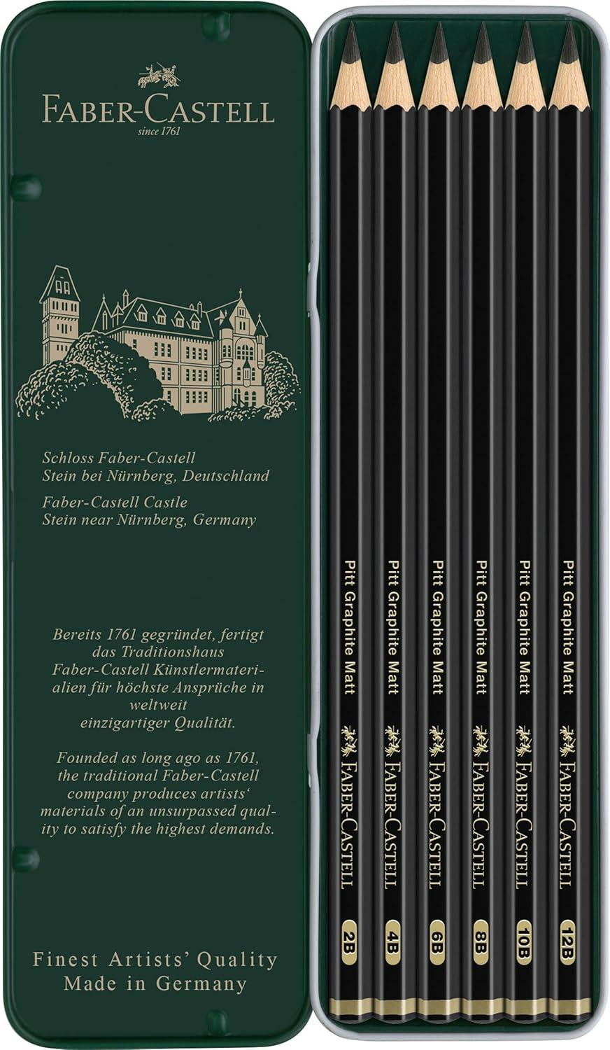 imageFaberCastell Pitt Graphite Matte Pencil Set Metal Tin of 6 Graphite Pencils Sketching and Drawing Pencil Set B 4B 6B 8B 10B 12B1 Count Pack of 6