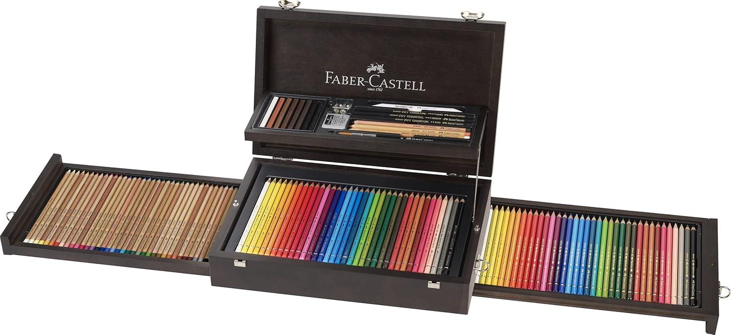 imageFaberCastell Pitt Monochrome Wooden Case Accessories Gift KitCase of 125