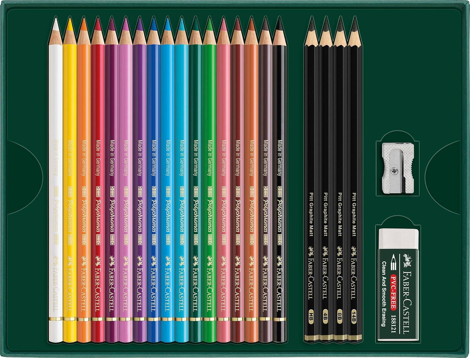 imageFaberCastell Polychromos Colored Pencils and Pitt Graphite Matte Gift Set 23 Piece Artist Quality Sketching and Colored Pencils Set with Accessories23 Count
