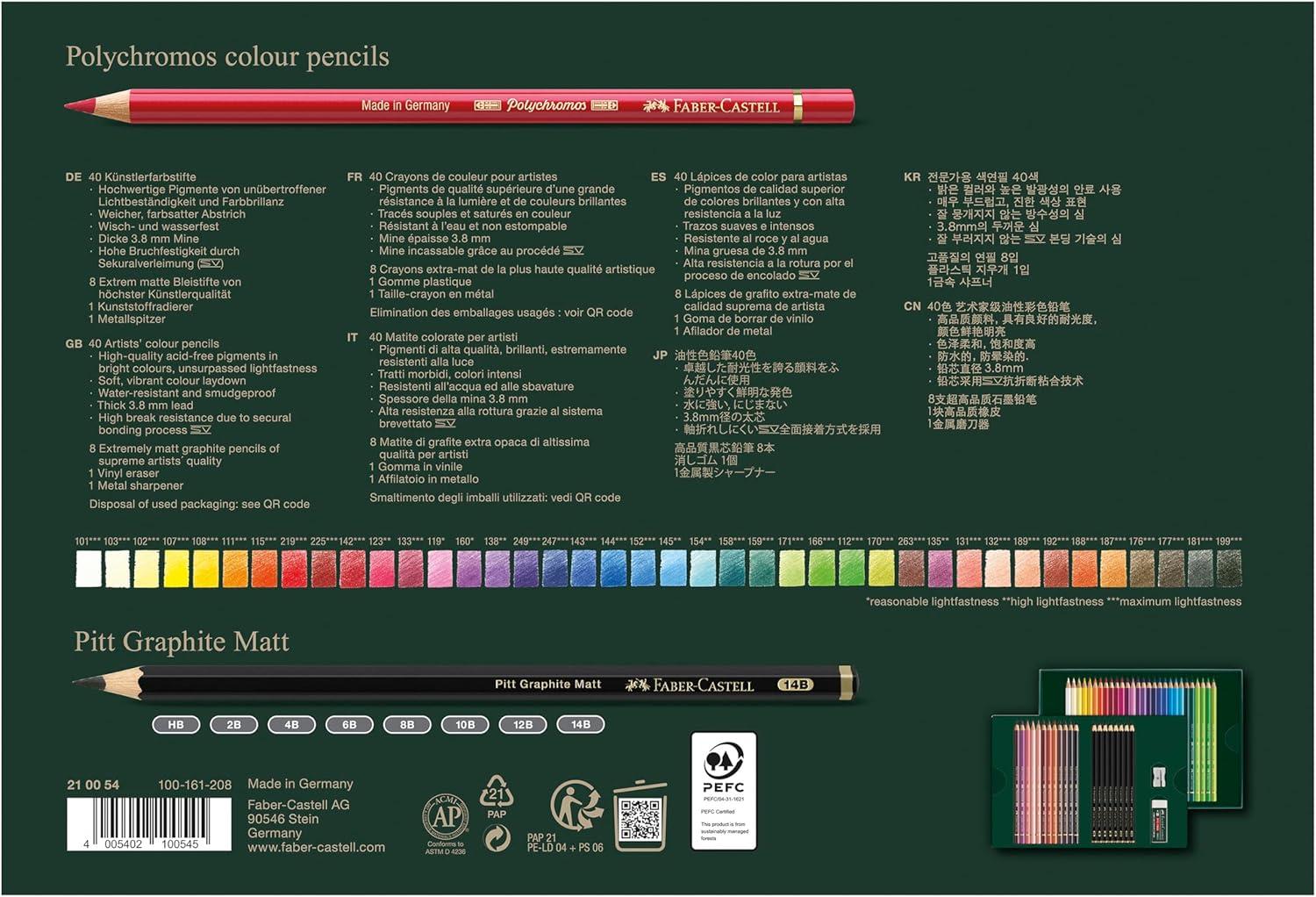 imageFaberCastell Polychromos Colored Pencils and Pitt Graphite Matte Gift Set 23 Piece Artist Quality Sketching and Colored Pencils Set with Accessories50 Count