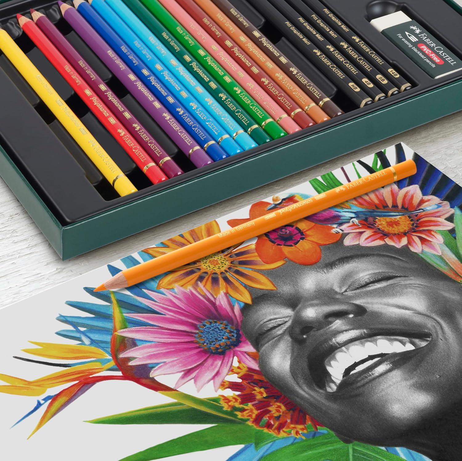 imageFaberCastell Polychromos Colored Pencils and Pitt Graphite Matte Gift Set 23 Piece Artist Quality Sketching and Colored Pencils Set with Accessories50 Count