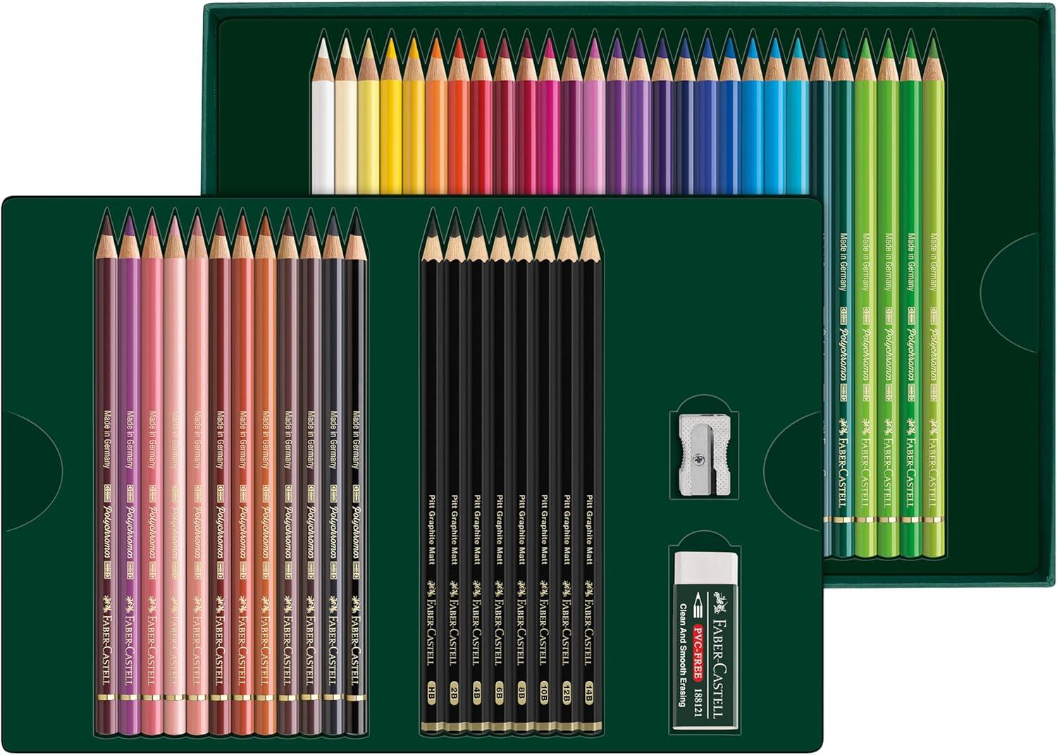 imageFaberCastell Polychromos Colored Pencils and Pitt Graphite Matte Gift Set 23 Piece Artist Quality Sketching and Colored Pencils Set with Accessories50 Count