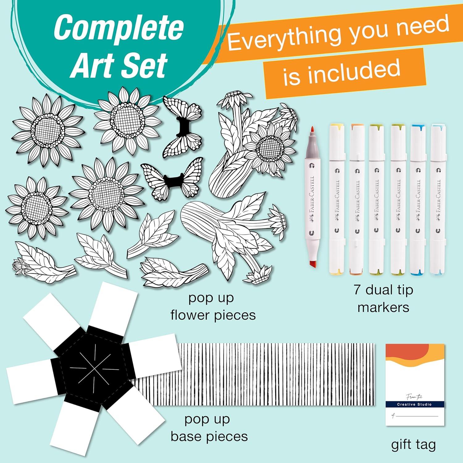 imageFaberCastell Pop Up Coloring Bouquet Pansy  Adult Coloring Crafts Relaxation Gifts for Women DIY Craft Kits for Adults Crafts for Adults and Teens Ages 13Sunflower