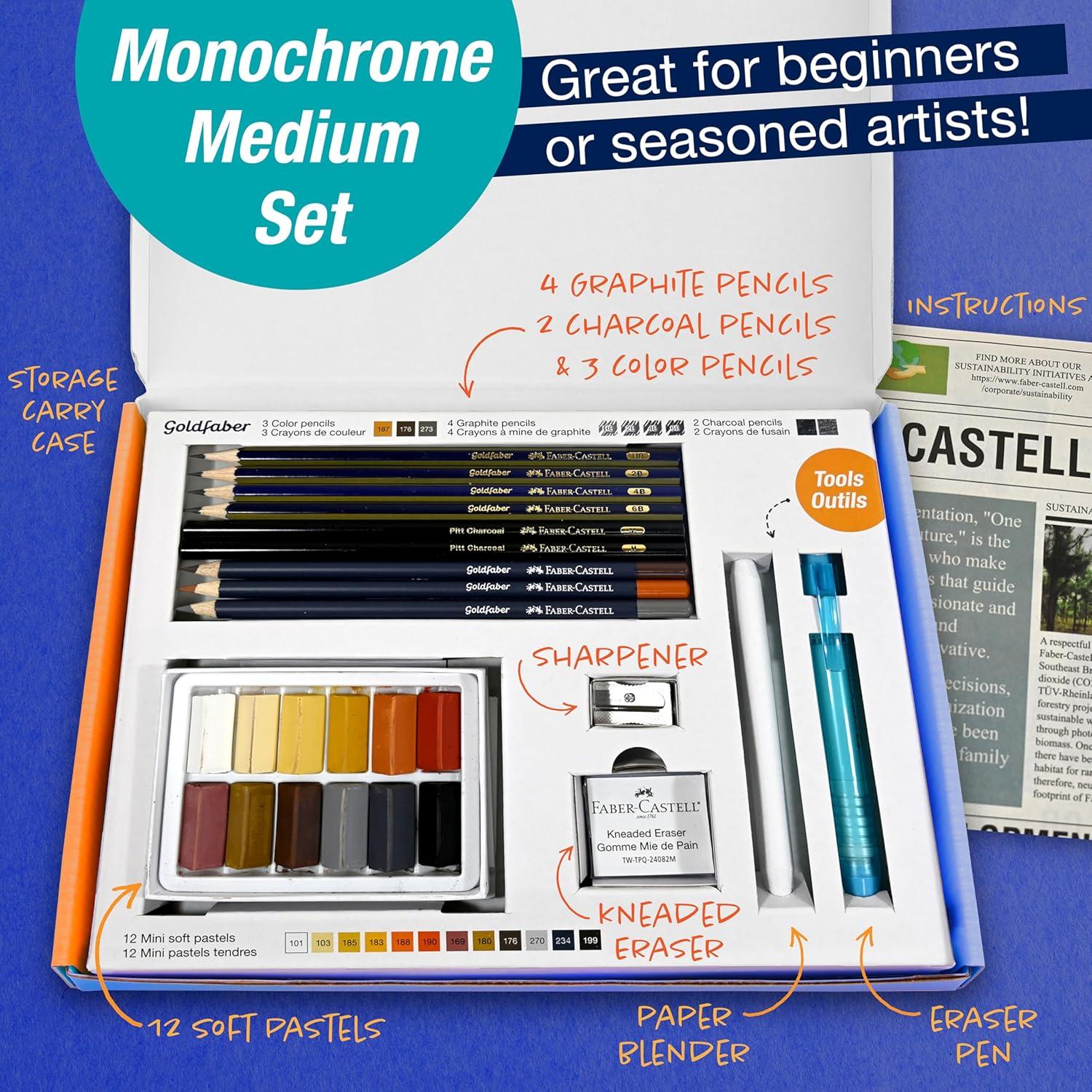 imageFaberCastell Try It Box Monochrome 27 Piece Drawing Art Kit Featuring Colored Pencils Graphite and Charcoal Pencils Professional Art Supplies for Adults Teens and Beginners