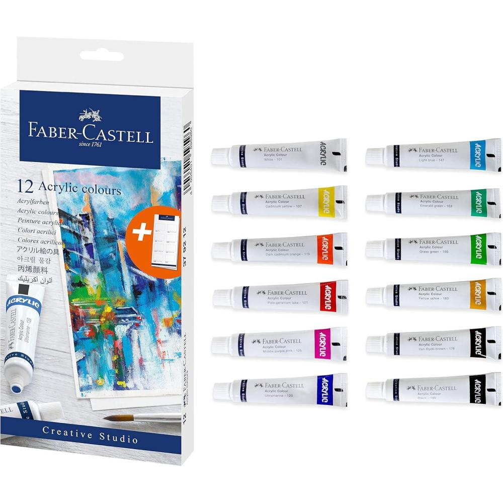 imageFaberCastell Acrylic Paint Set  12 Paint Tube Colors Acrylic Paint Set for Adults