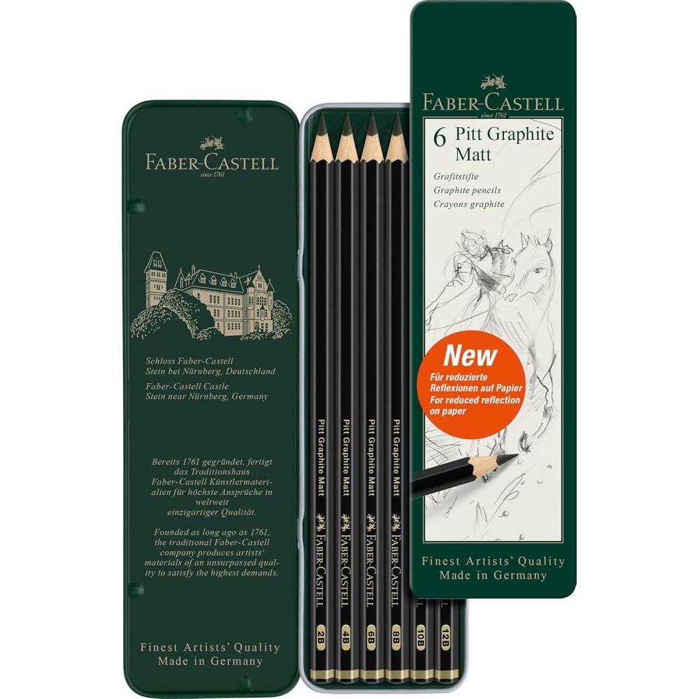 imageFaberCastell Pitt Graphite Matte Pencil Set Metal Tin of 6 Graphite Pencils Sketching and Drawing Pencil Set B 4B 6B 8B 10B 12B1 Count Pack of 6