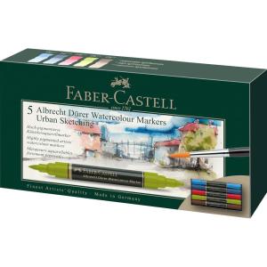 imageFaberCastell Albrecht Durer Watercolor Markers  Urban Sketching  Wallet of 5 Watercolor Brush Markers5 Count  Urban Sketching