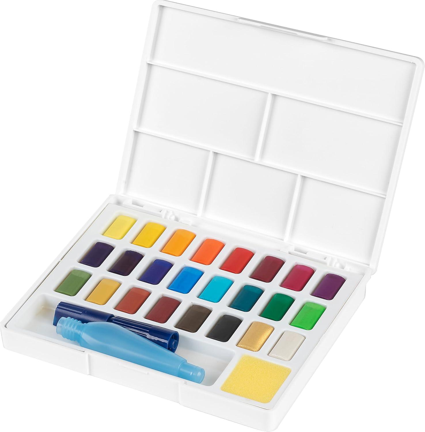 imageFaberCastell Creative Studio Portable Watercolor Palette  24 Water Colors In Half Pans with Travel Watercolor Brush 24 Colors1 Count Pack of 1
