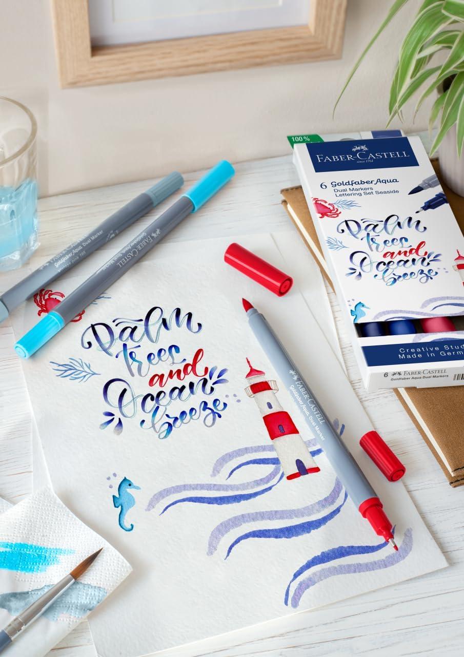 imageFaberCastell Goldfaber Aqua Dual Tip Watercolor Markers  12 Watercolor Brush Pens Watercolor Markers for Adults Real Brush Nib and Fineliner Tip Art Markers