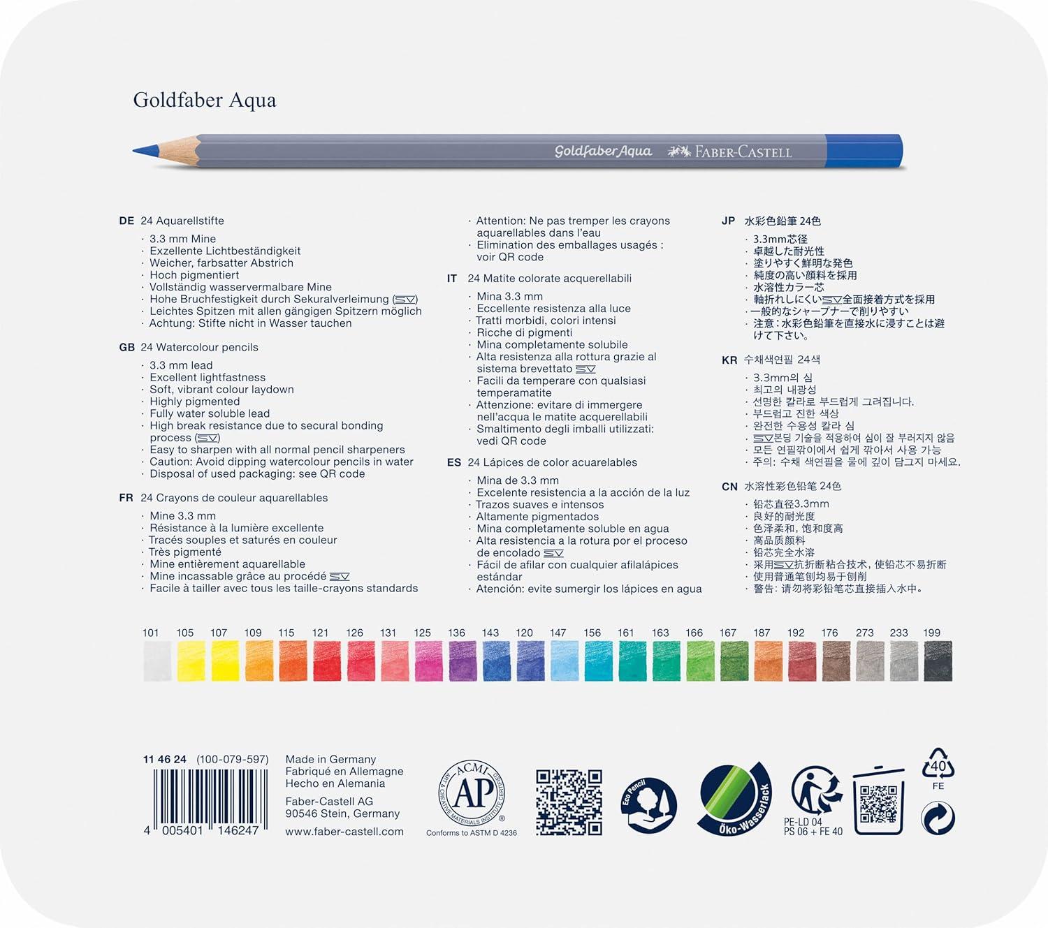 imageFaberCastell Goldfaber Aqua Watercolor Gift Set  Watercolor Pencils for Adults Includes Watercolor Paper and Accessories24 Count Pack of 1