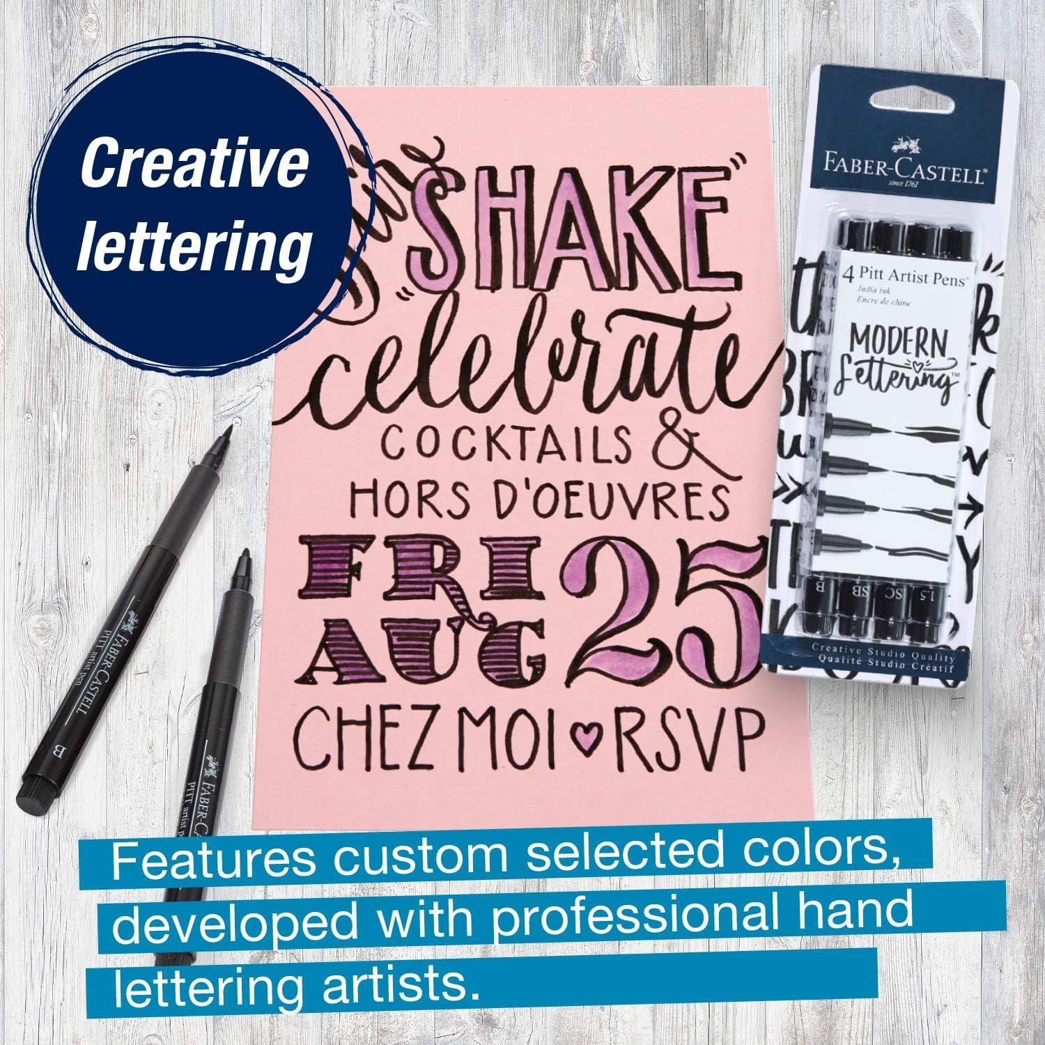 imageFaberCastell Pitt Artist Pen Hand Lettering Set  4 Modern Calligraphy and Lettering Markers In Assorted Nibs Black and Red ColorsBlack Lettering