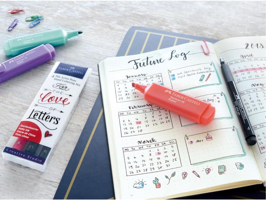 imageFaberCastell Pitt Artist Pen Hand Lettering Set  4 Modern Calligraphy and Lettering Markers In Assorted Nibs Black and Red ColorsBlackRed