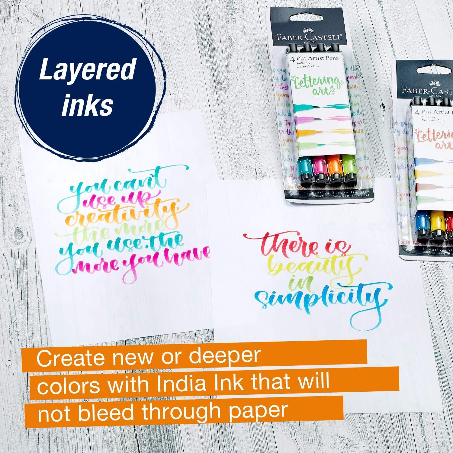 imageFaberCastell Pitt Artist Pen Hand Lettering Set  4 Modern Calligraphy and Lettering Markers In Assorted Nibs Black and Red ColorsBrights