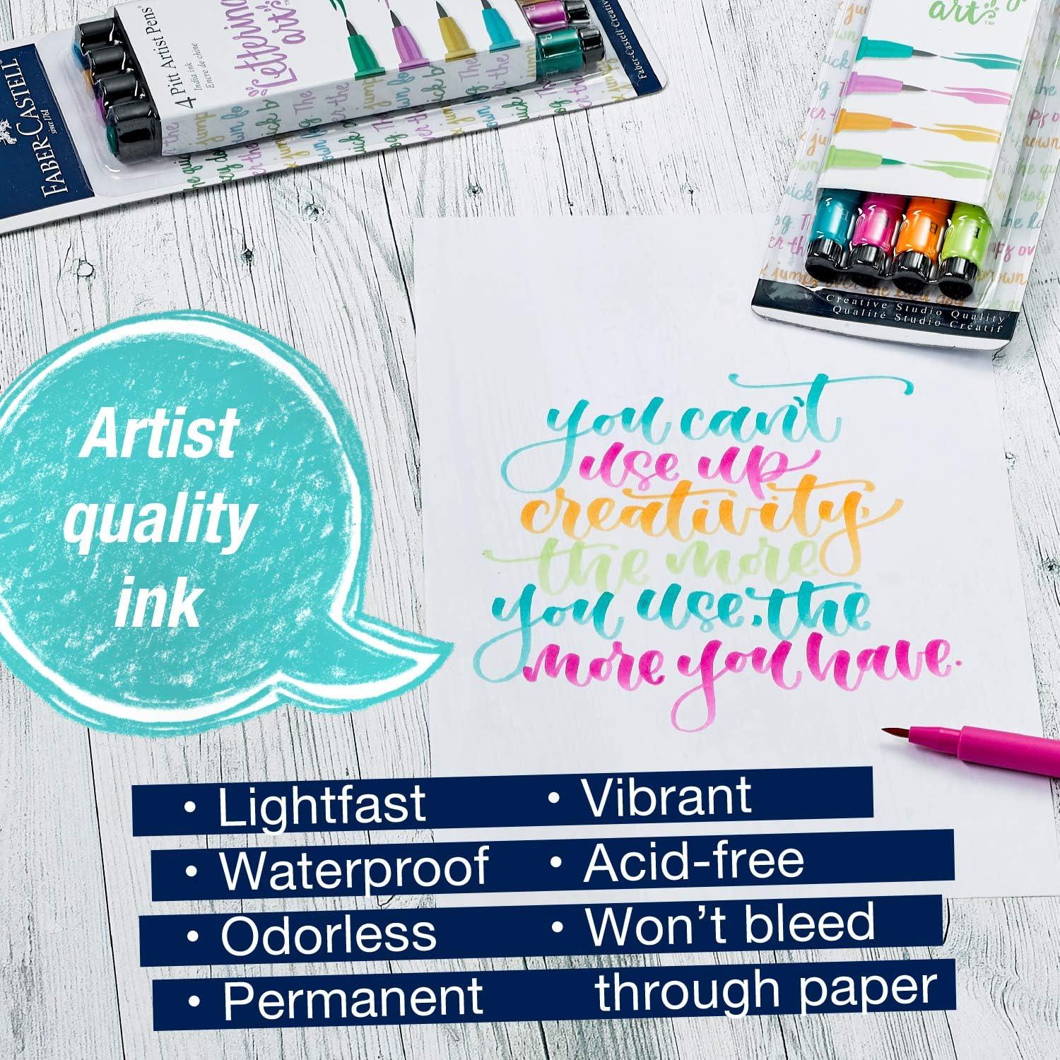 imageFaberCastell Pitt Artist Pen Hand Lettering Set  4 Modern Calligraphy and Lettering Markers In Assorted Nibs Black and Red ColorsBrights