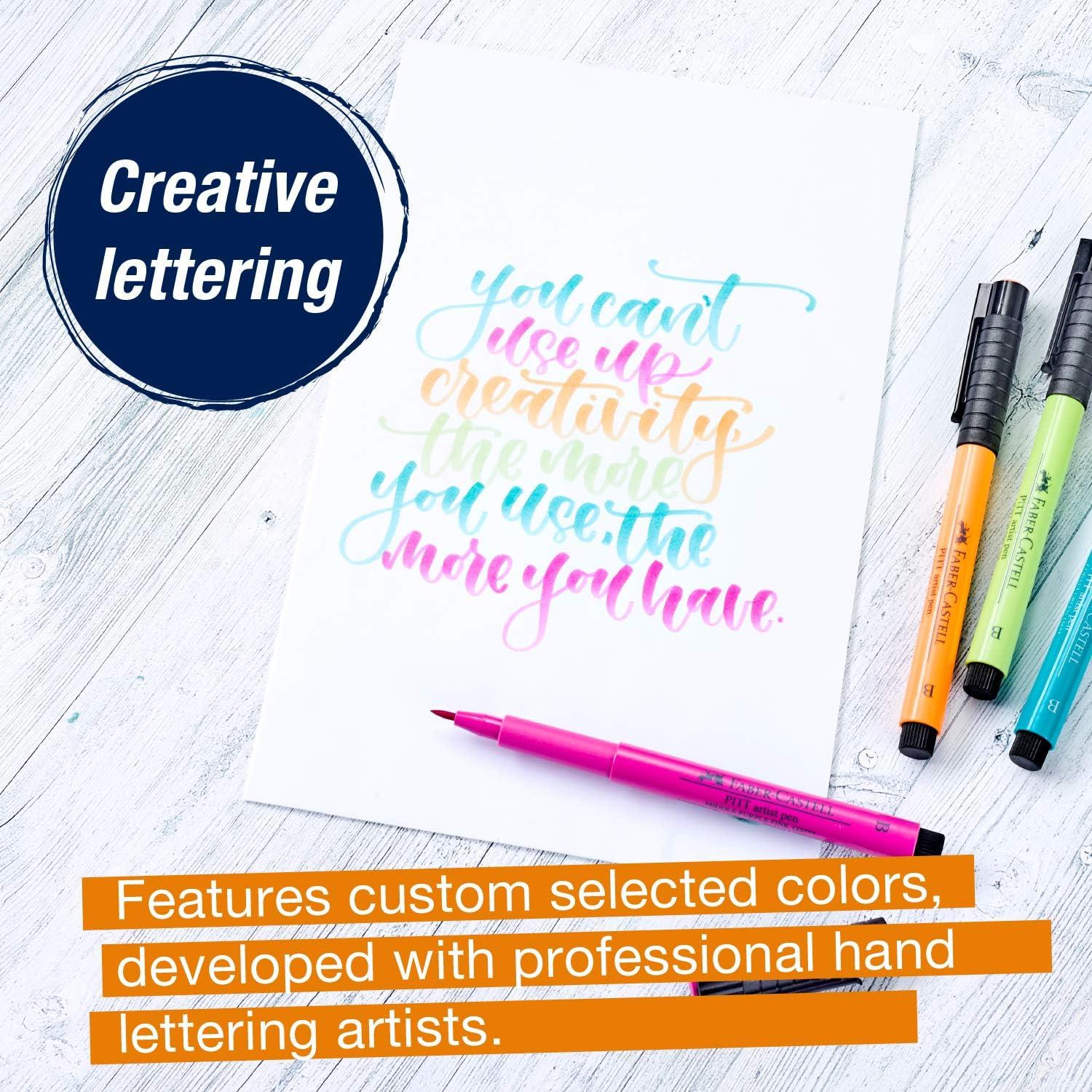 imageFaberCastell Pitt Artist Pen Hand Lettering Set  4 Modern Calligraphy and Lettering Markers In Assorted Nibs Black and Red ColorsBrights