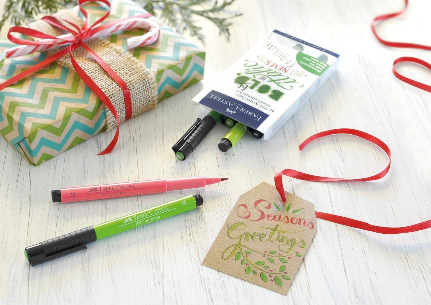 imageFaberCastell Pitt Artist Pen Hand Lettering Set  6 Modern Calligraphy and Lettering Markers in Assorted Nibs and Colors Be BoldGreenRed 6 Count