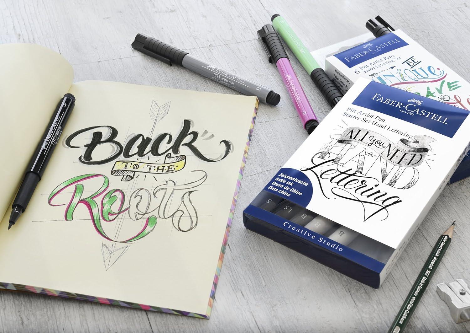 imageFaberCastell Pitt Artist Pen Hand Lettering Set  6 Modern Calligraphy and Lettering Markers in Assorted Nibs and Colors Be BoldGreenRed 6 Count