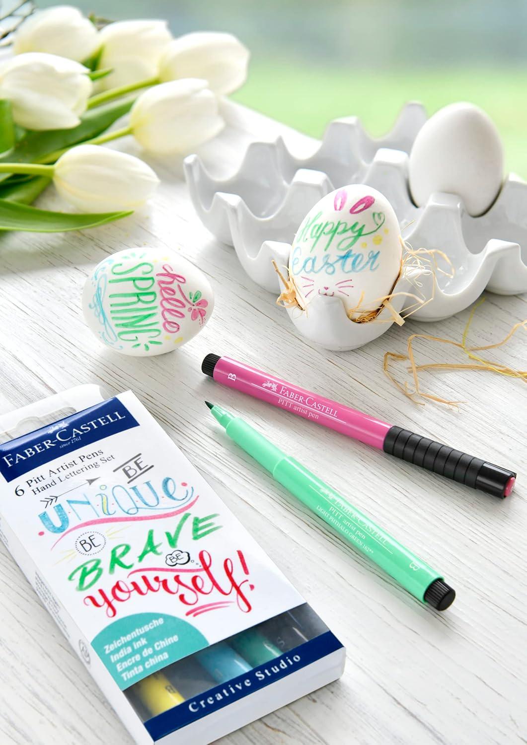 imageFaberCastell Pitt Artist Pen Hand Lettering Set  6 Modern Calligraphy and Lettering Markers in Assorted Nibs and Colors Be BoldGreenRed 6 Count