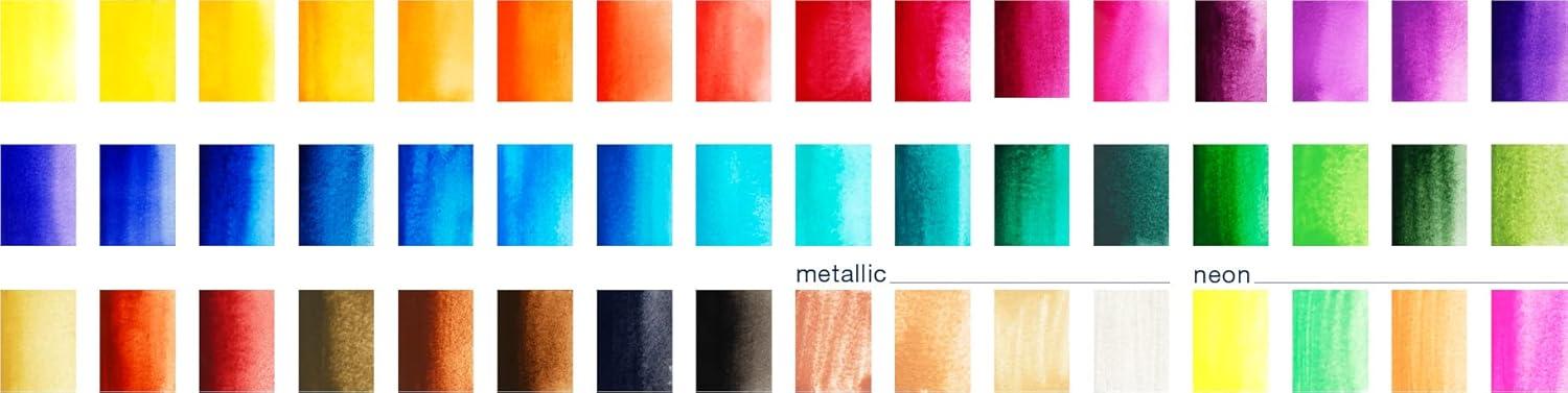 imageFaberCastell Portable Watercolor Palette Paint Set  48 Water Colors in Half Pans with Mixing Palette and Painting Accessories Travel Watercolor Brush and Sponge1 Count Pack of 1