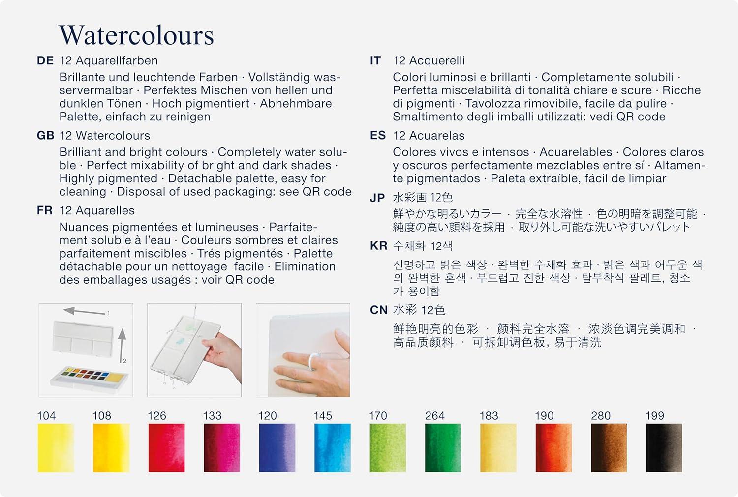 imageFaberCastell Portable Watercolor Palette Paint Set  48 Water Colors in Half Pans with Mixing Palette and Painting Accessories Travel Watercolor Brush and Sponge003 Fl Oz Pack of 1