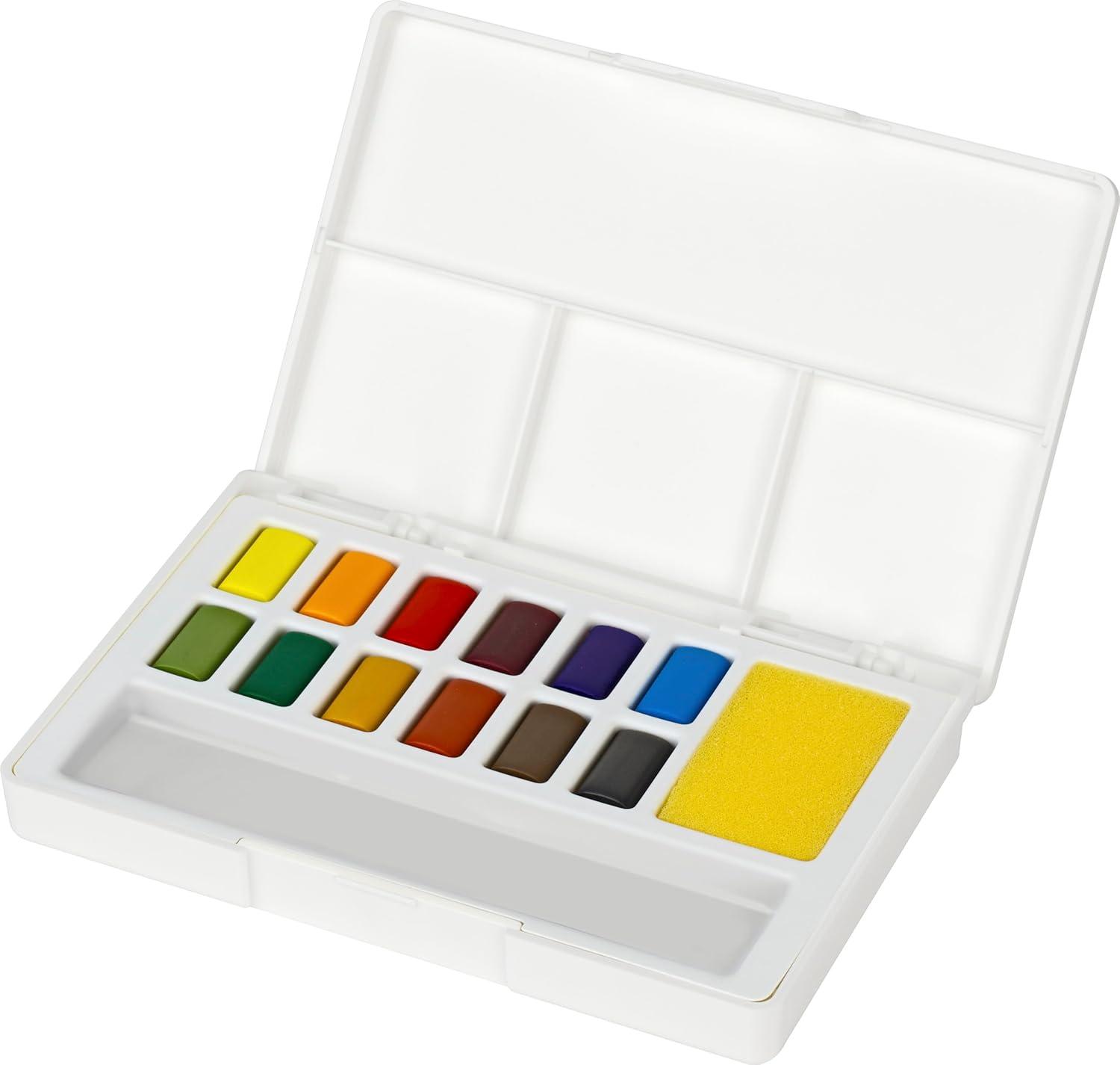 imageFaberCastell Portable Watercolor Palette Paint Set  48 Water Colors in Half Pans with Mixing Palette and Painting Accessories Travel Watercolor Brush and Sponge003 Fl Oz Pack of 1