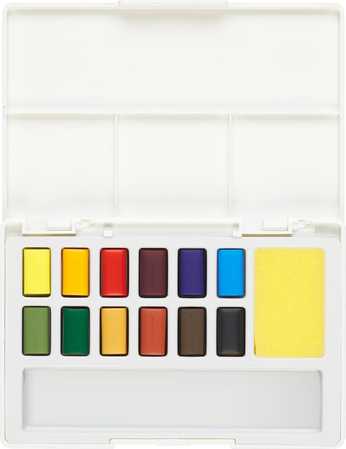 imageFaberCastell Portable Watercolor Palette Paint Set  48 Water Colors in Half Pans with Mixing Palette and Painting Accessories Travel Watercolor Brush and Sponge003 Fl Oz Pack of 1