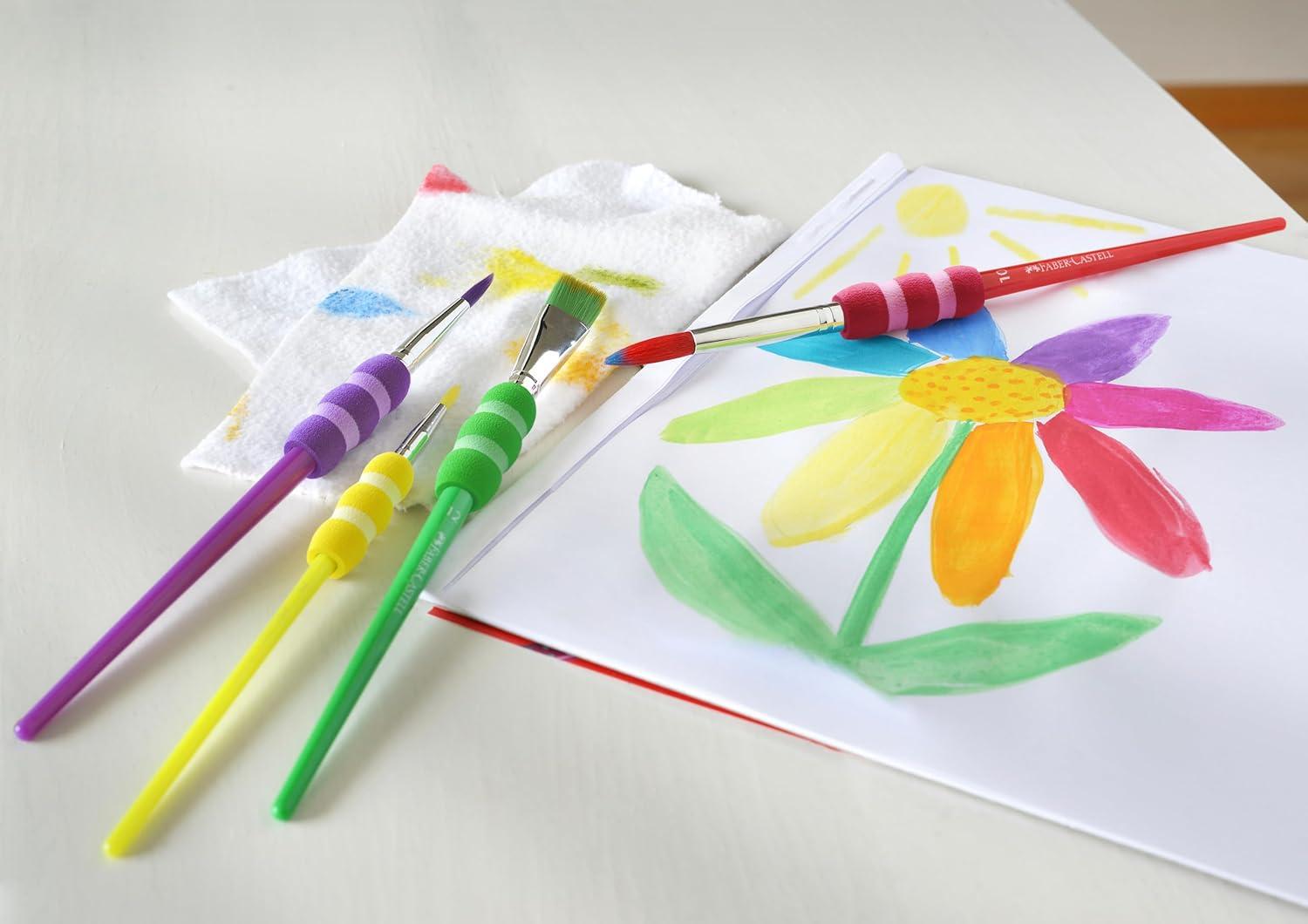 imageFaberCastell Soft Grip Paint Brush Set  Kids Paint Brushes  4 Assorted Paintbrushes for Watercolor and Tempera Paint F1816004 Soft Grip Brushes
