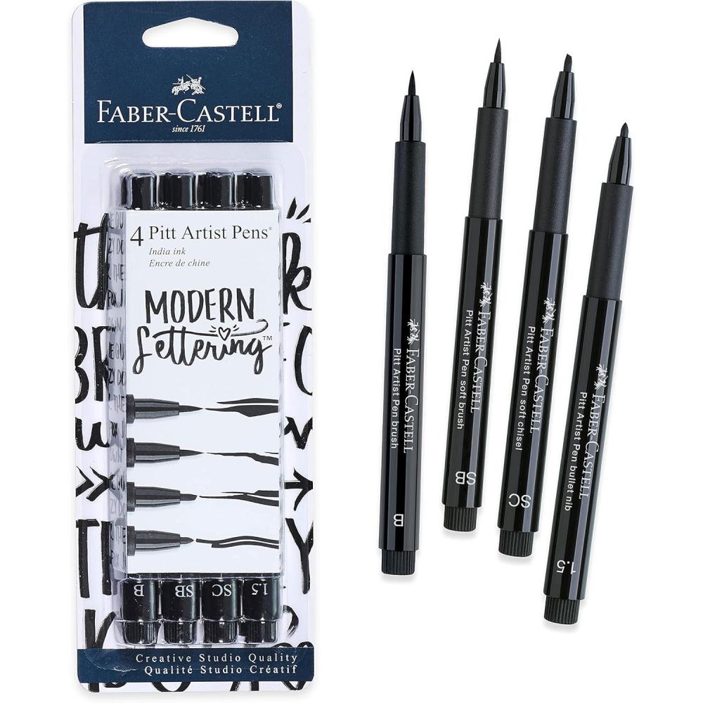 imageFaberCastell Pitt Artist Pen Hand Lettering Set  4 Modern Calligraphy and Lettering Markers In Assorted Nibs Black and Red ColorsBlack Lettering