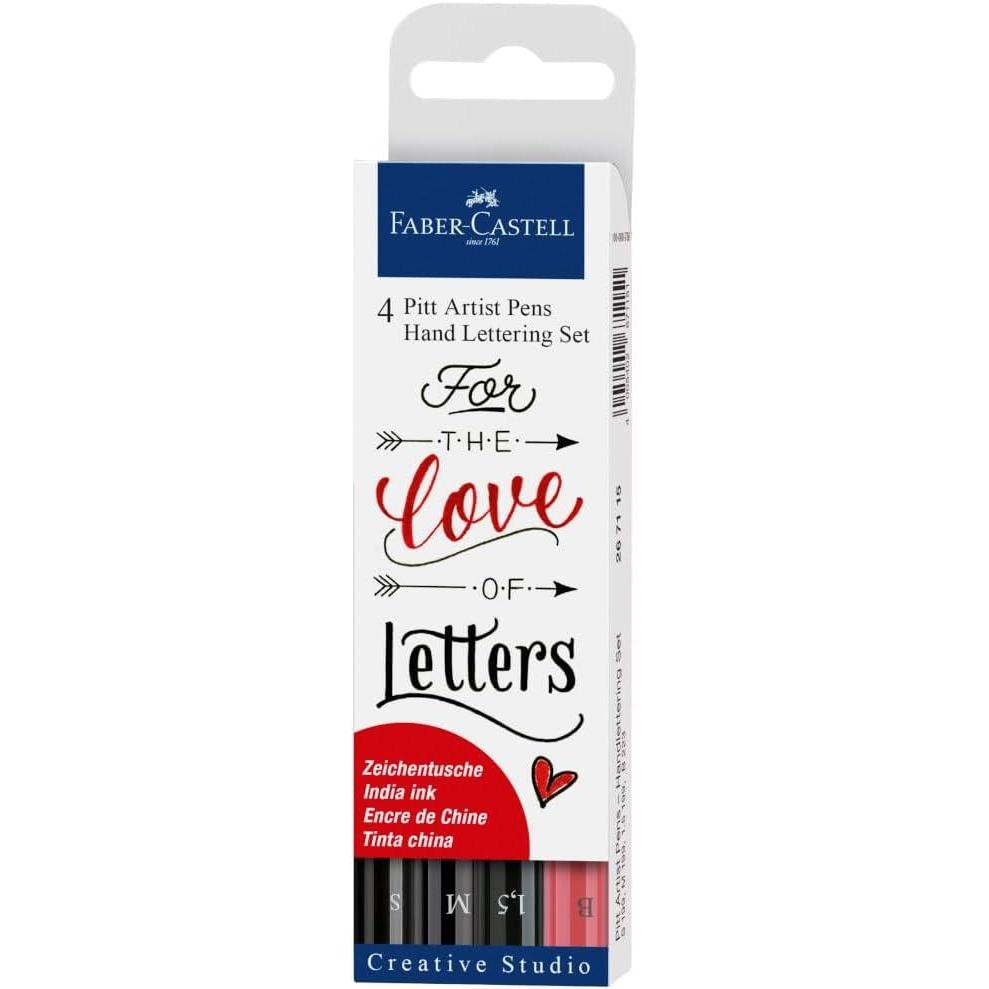 imageFaberCastell Pitt Artist Pen Hand Lettering Set  4 Modern Calligraphy and Lettering Markers In Assorted Nibs Black and Red ColorsBlackRed