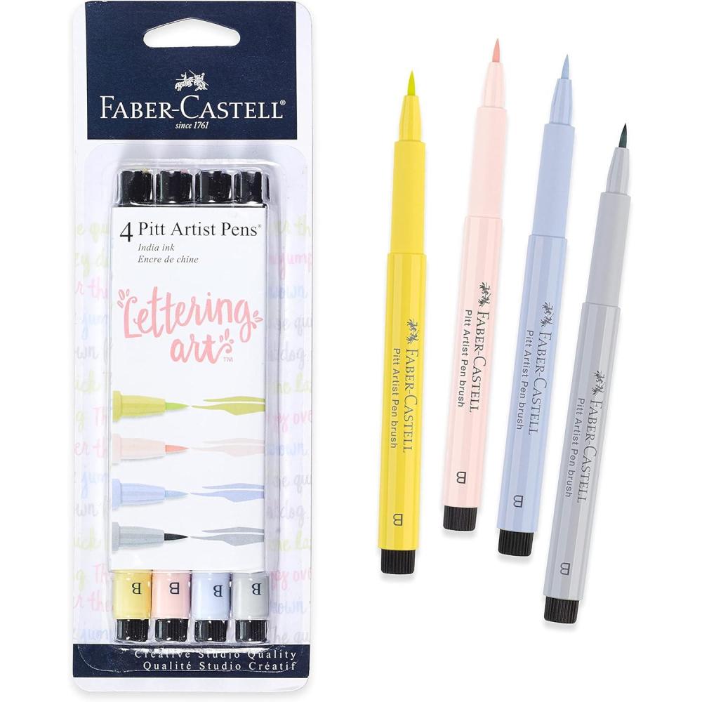imageFaberCastell Pitt Artist Pen Hand Lettering Set  4 Modern Calligraphy and Lettering Markers In Assorted Nibs Black and Red ColorsPastels