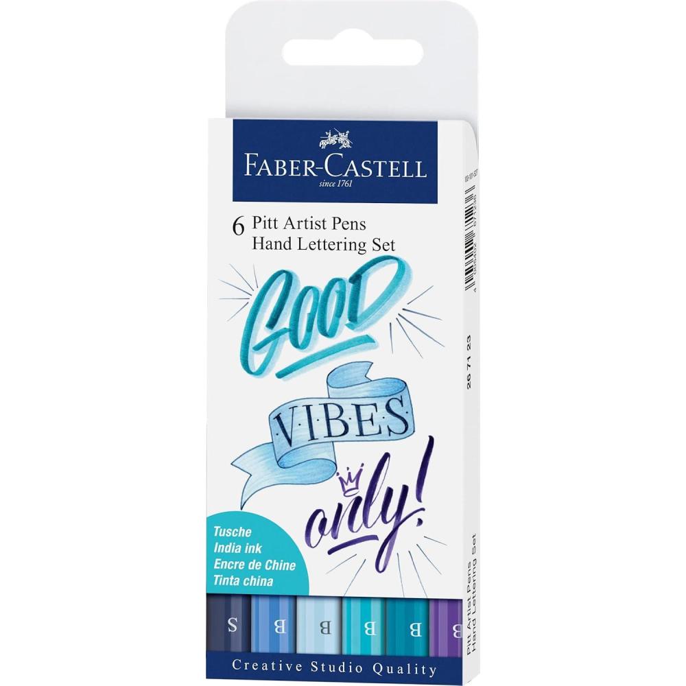 imageFaberCastell Pitt Artist Pen Hand Lettering Set  6 Modern Calligraphy and Lettering Markers in Assorted Nibs and Colors Be BoldBluePurples6 Count