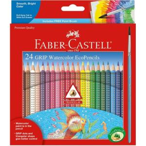 imageFaberCastell  Grip Watercolor Ecopencils  Premium Art Supplies for Kids 24 Count24 Count  Paintbrush
