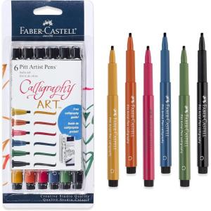 imageFaberCastell Calligraphy Pitt Artist Pen Set  6 Subtle Toned Calligraphy PensMulti Colors