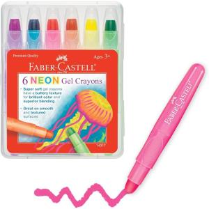 imageFaberCastell Gel Crayons  12 Vibrant Colors in Durable Storage Case6 Neon Colors
