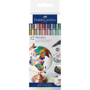 imageFaberCastell Metallic Markers  12 Assorted Colors Permanent Metallic Pens for All Surfaces Felt Tip Pens
