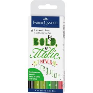 imageFaberCastell Pitt Artist Pen Hand Lettering Set  6 Modern Calligraphy and Lettering Markers in Assorted Nibs and Colors Be BoldGreenRed 6 Count