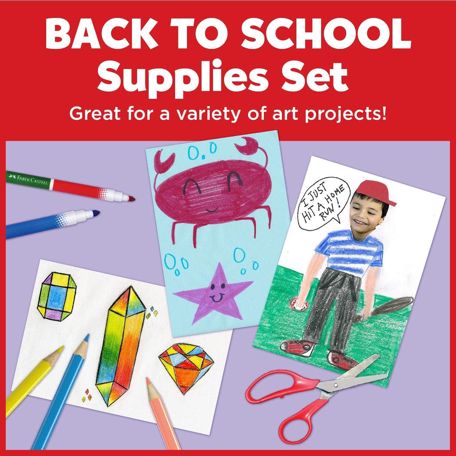 imageFaberCastell Back to School Supplies Set  12 DuoTip Markers 12 Colored Ecopencils Child Safe Scissors ampamp Grip Trio Sharpener Sharpener Color May Vary  RedBlue