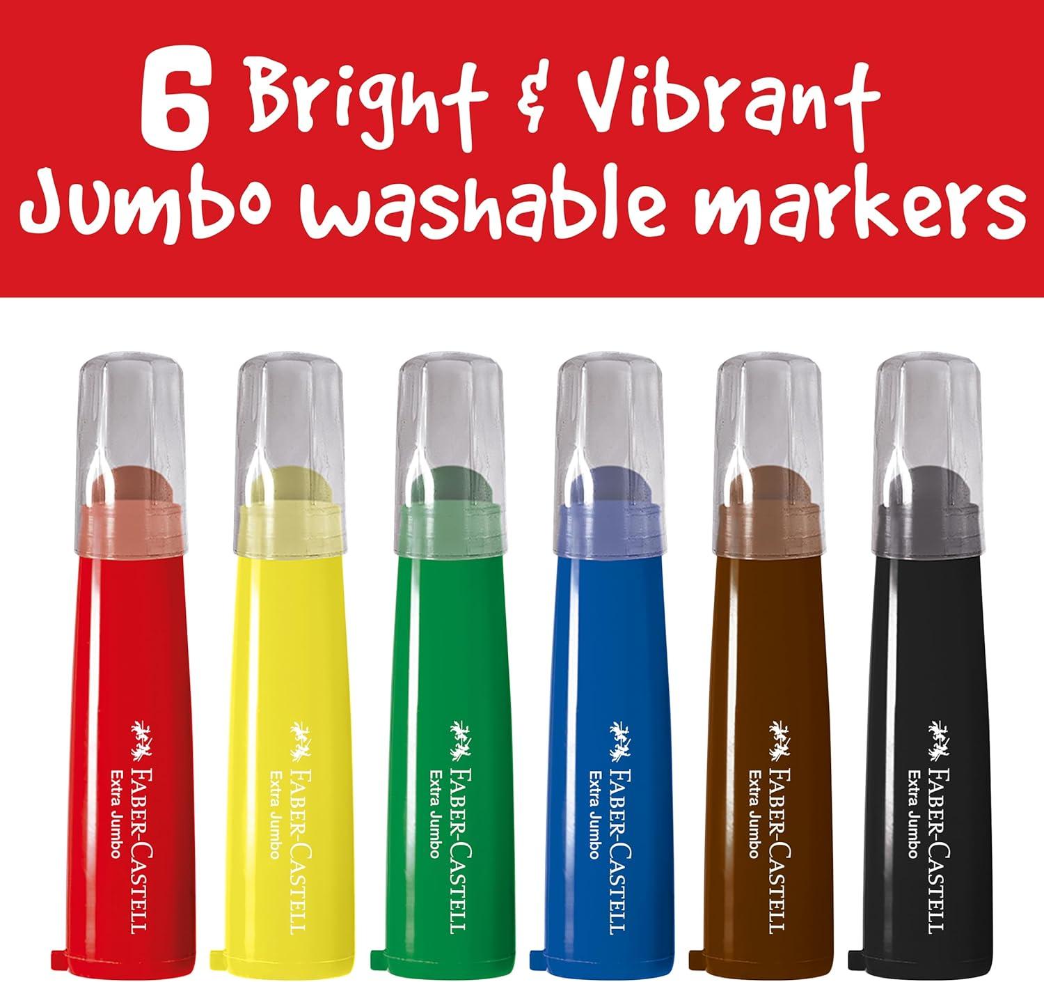 imageFaberCastell Little Creatives Extra Jumbo Ultra Washable Markers for Kids  6 Colors Back to School Supplies Art Supplies for Kids Toddlers Preschool Ages 3