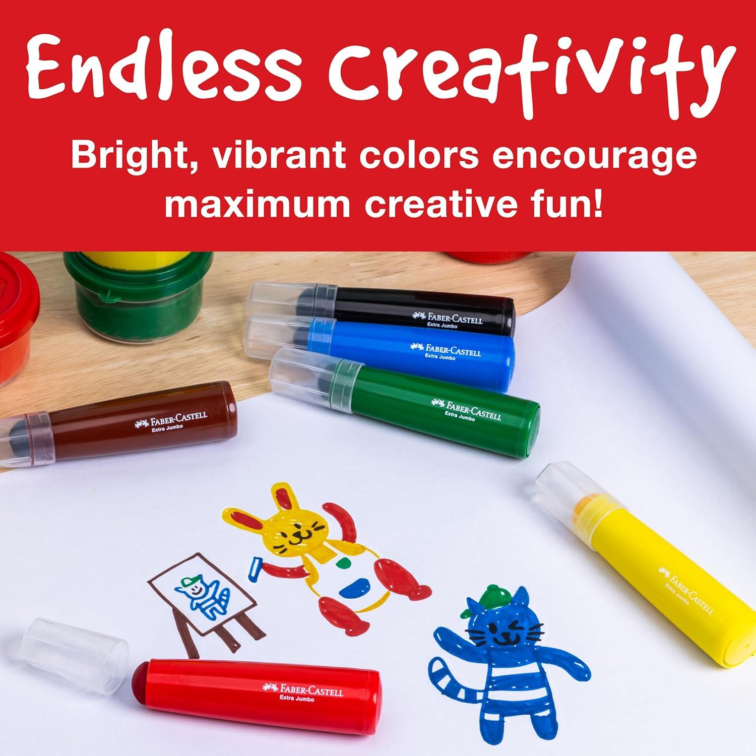 imageFaberCastell Little Creatives Extra Jumbo Ultra Washable Markers for Kids  6 Colors Back to School Supplies Art Supplies for Kids Toddlers Preschool Ages 3