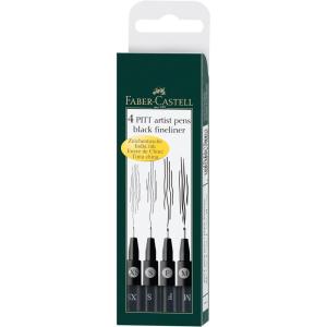 imageFaberCastell Pitt Artist Pen 167115 India Ink Pens Pack of 4 M F S XS Blackblack