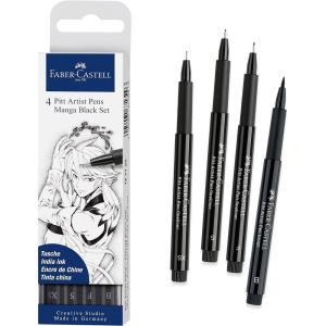 imageFaberCastell Pitt Artist Pen Black Manga Drawing Kit  4 Count Assorted Nibs  Anime and Manga Drawing Kit4 Manga Black B F S and XS Nibs