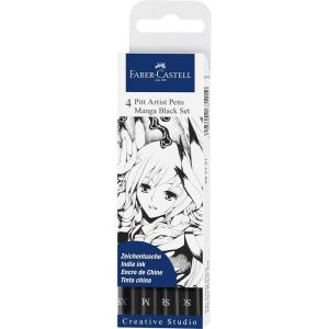 imageFaberCastell Pitt Artist Pen Black Manga Drawing Kit  4 Count Assorted Nibs  Anime and Manga Drawing Kit4 Manga Black SC  SC  M and XS Nibs