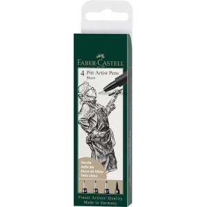 imageFaberCastell Pitt Artist Pens  4 Black India Ink Pen Wallet Set  Assorted Nibs Artist Markers SFMB Nib StylesPitt Artist Pen Wallet  Black
