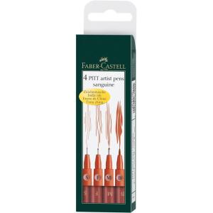 imageFaberCastell Pitt Artist Pens  4 Black India Ink Pen Wallet Set  Assorted Nibs Artist Markers SFMB Nib StylesPitt Artist Pen Wallet  Sanguine