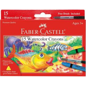 imageFaberCastell Watercolor Crayons with Brush 15 Colors  Premium Quality Art Supplies for Kids