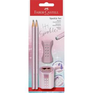 imageFABERCASTELL Sparkle 118297 Pencil Set with Sharpener Eraser and 2 Pencils Writing Set Ocean MetallicMetallic rose