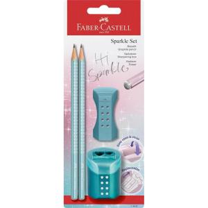 imageFABERCASTELL Sparkle 118297 Pencil Set with Sharpener Eraser and 2 Pencils Writing Set Ocean Metallicocean metallic